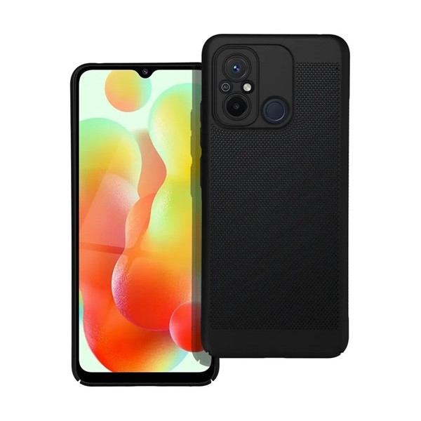 Xiaomi Redmi 12C, Műanyag hátlap védőtok, légáteresztő, lyukacsos minta, Breezy, fekete (RS142540)