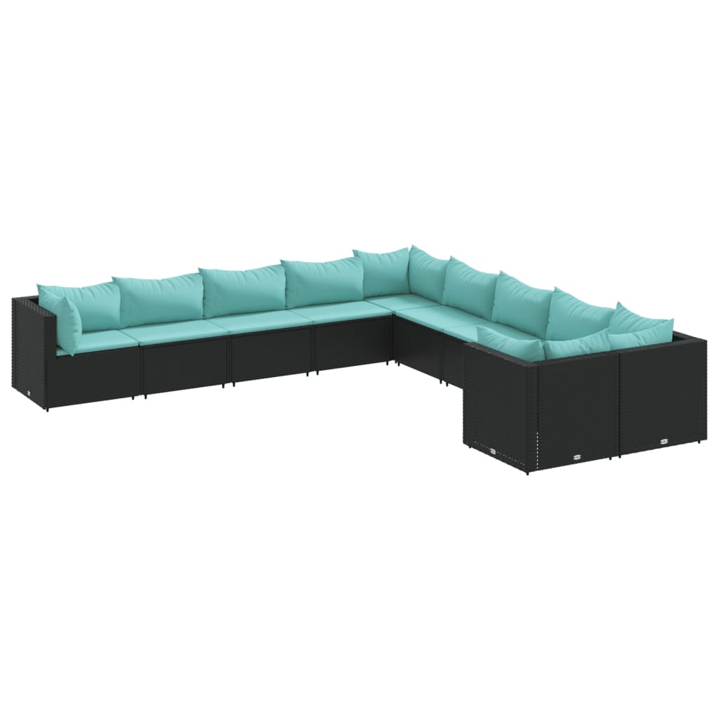 10 részes fekete polyrattan kerti ülőgarnitúra párnákkal (3308348)