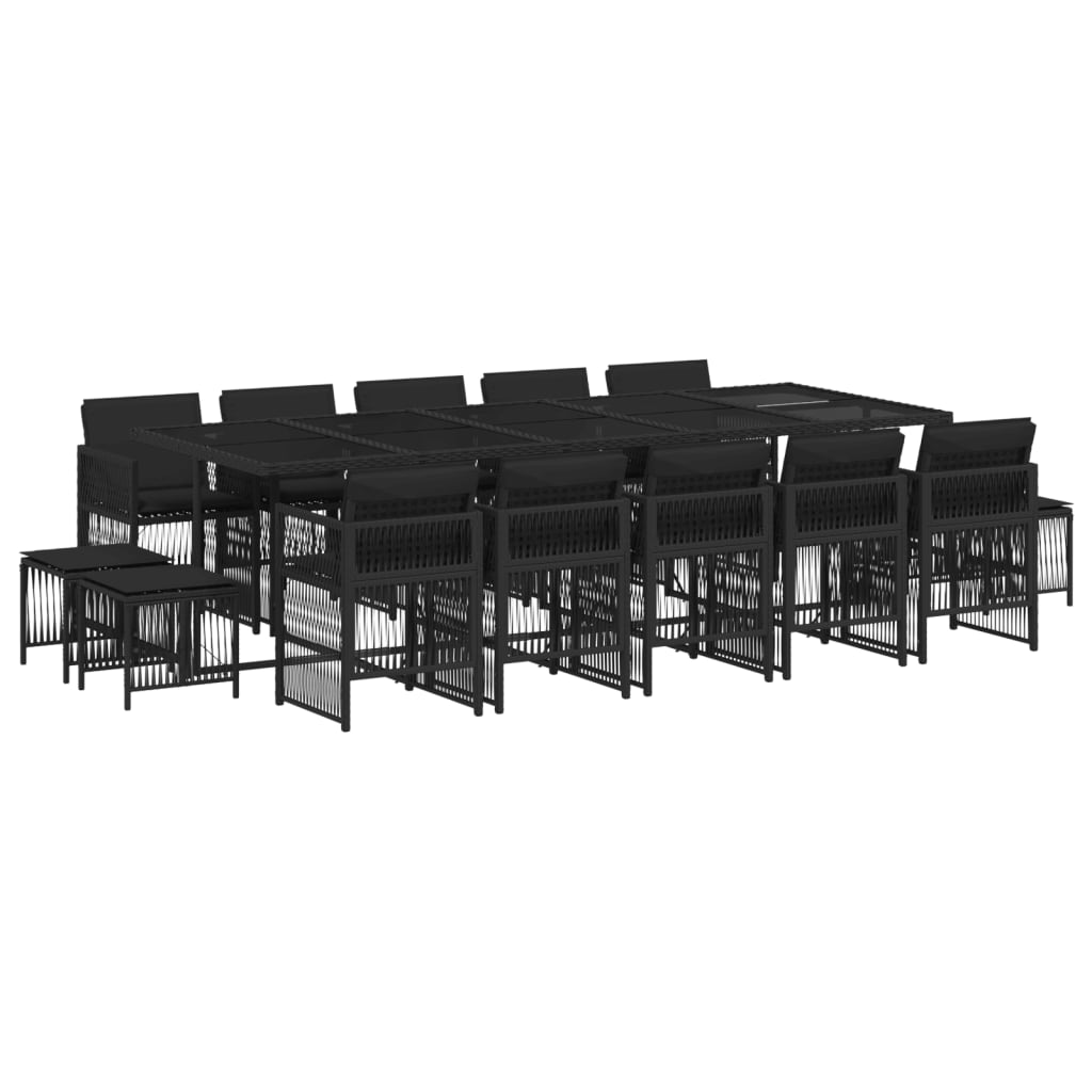 15 részes fekete polyrattan kerti étkezőgarnitúra párnákkal (3210991)