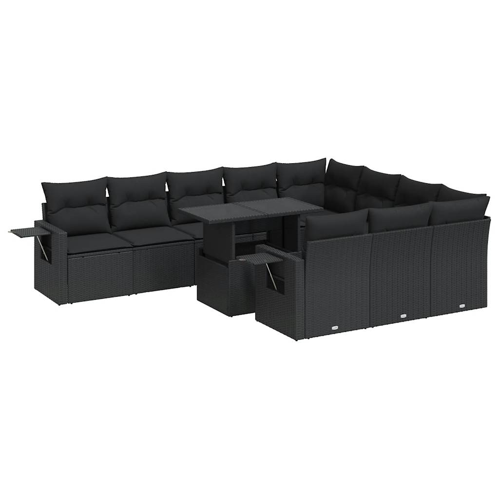 11 részes fekete polyrattan kerti ülőgarnitúra párnákkal (3326546)