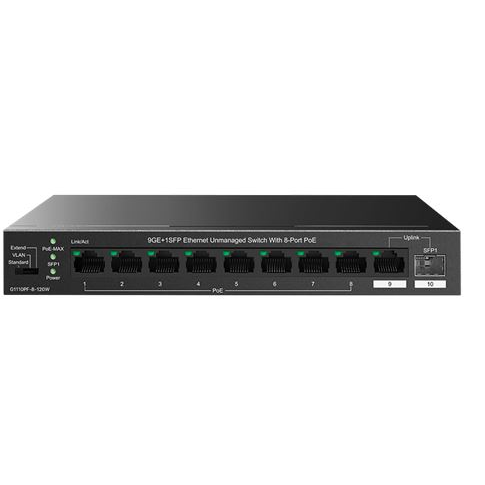 IP-COM 9x1Gbps; 1x SFP PoE switch (G1110PF-8-120W) (G1110PF-8-120W)
