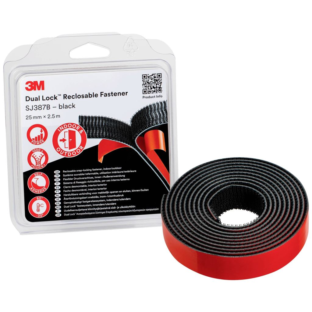 3M SJ3870/IPS tépőzár, fekete, 2.5 m x 25 mm (SJ3870/IPS)