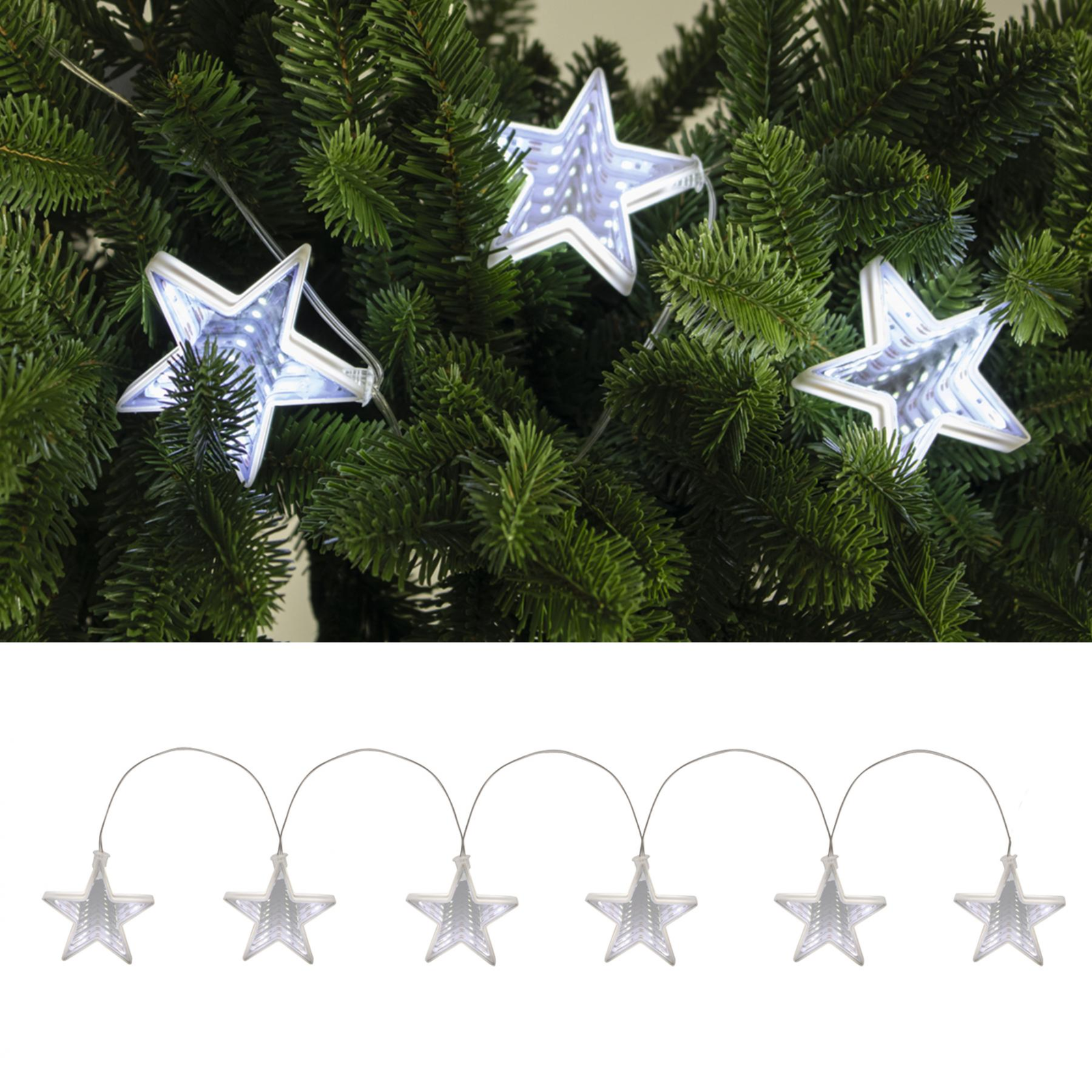 Somogyi MRLC 6/S Beltéri Csillag alakú tükördísz fényfüzér 1m - Hideg fehér (MRLC 6/S)