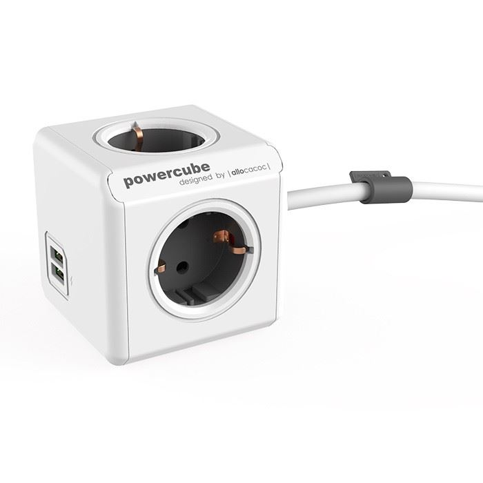 Allocacoc PowerCube Extended USB hálózati elosztó 1.5m fehér-szürke (1402GY/DEEUPC) (1402GY/DEEUPC)