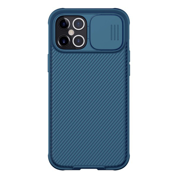 NILLKIN CAMSHIELD PRO műanyag telefonvédő (szilikon keret, közepesen ütésálló, kamera védelem, csíkos minta) SÖTÉTKÉK [Apple iPhone 12 Pro Max]