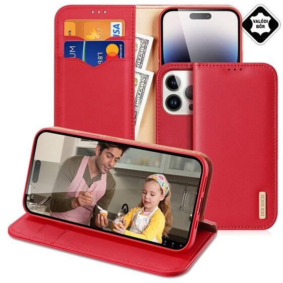 Dux Ducis Hivo Apple iPhone 15 Pro Max kártyazsebes valódi bőr tok piros (GP-147057)