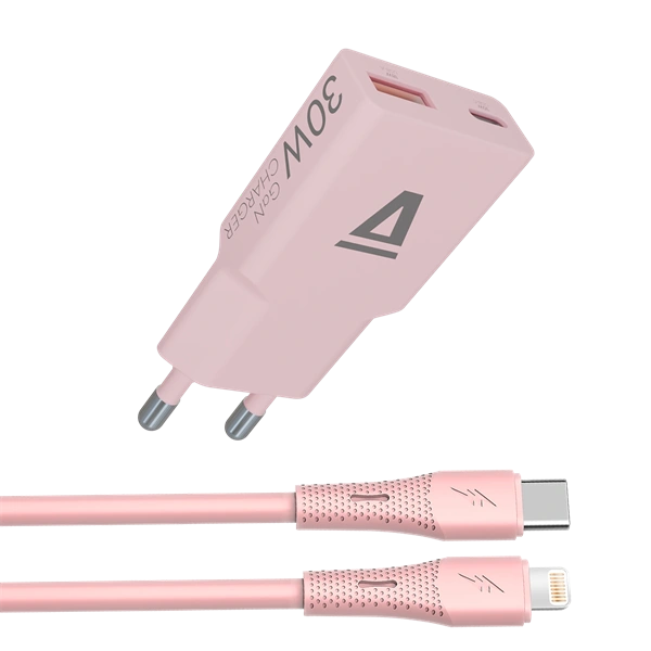AVAX CH6418 30W GaN töltő és USB-C–Lightning szilikon kábel, rózsaszín (AVAX_CH6418)