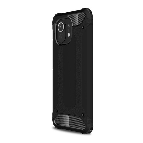 Defender műanyag telefonvédő (közepesen ütésálló, légpárnás sarok, szilikon belső, fémhatás) FEKETE [Xiaomi Mi 11 5G] (5996591034478)