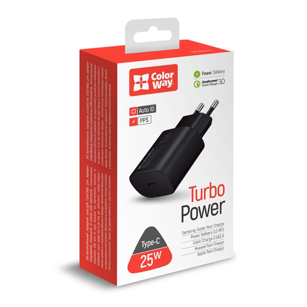 Colorway USB-C Hálózati Töltő Adapter 25W - Fekete (CW-CHS033PD-BK)