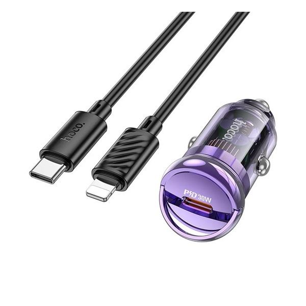 HOCO Z53 autós töltő 30W PD lila + USB-C - Lightning kábel (Z53_TYPE-C_LIGHTNING_P)