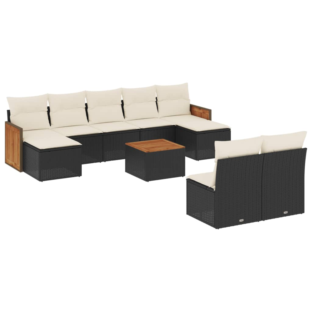 10 részes fekete polyrattan kerti ülőgarnitúra párnákkal (3260460)