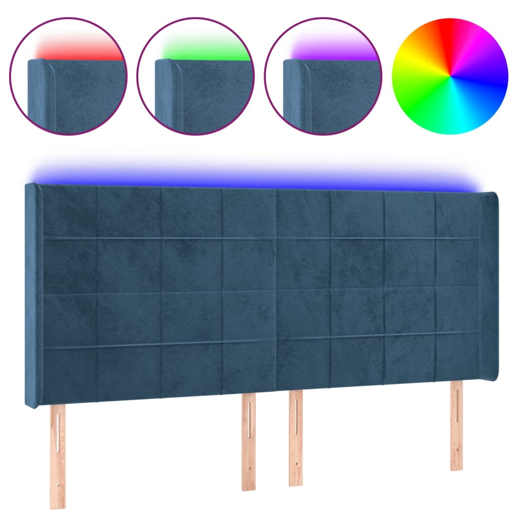 sötétkék bársony LED-es fejtámla 163x16x118/128 cm (3124106)