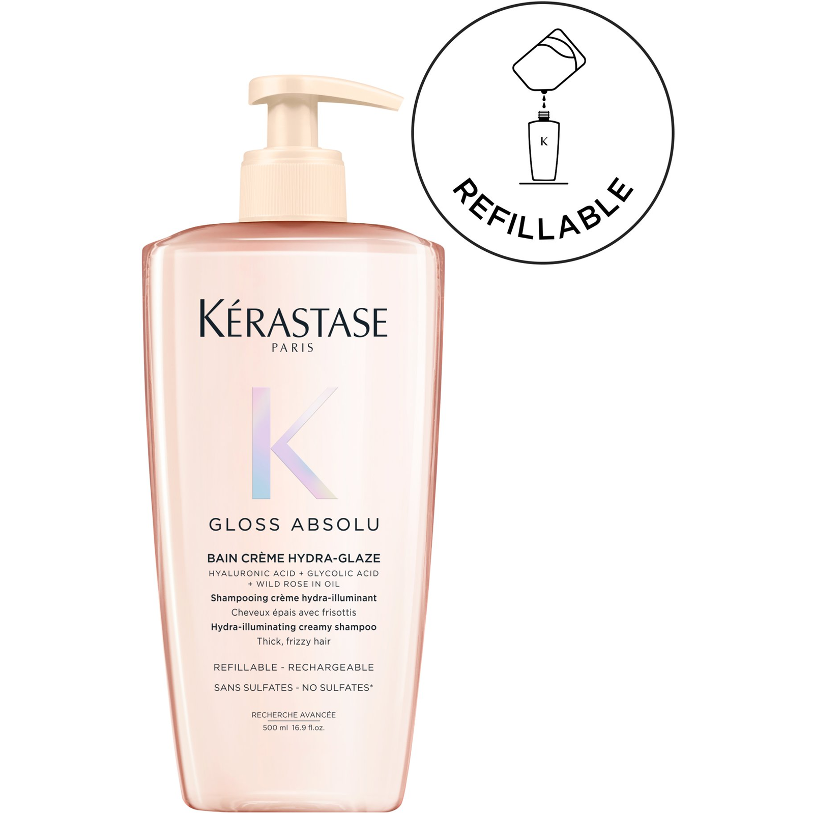 KÉRASTASE Gloss Absolu Bain Creme Hydra-Glaze Refillable Bottle, 500 ml (3474637308735)