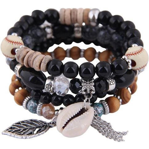 Wrap Q1 női gyöngyös karkötő, fekete - 4 db (16399)