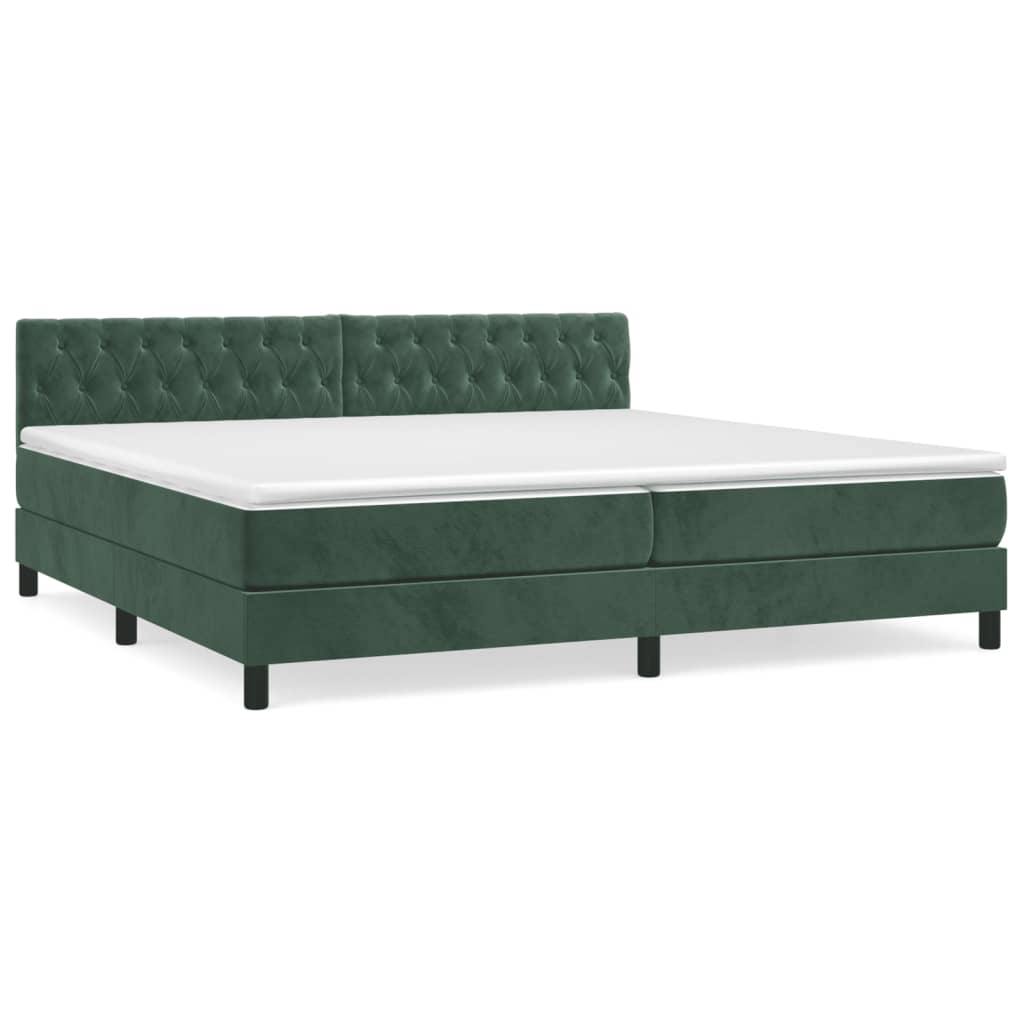 sötétzöld bársony rugós ágy matraccal 200x200 cm (3141506)