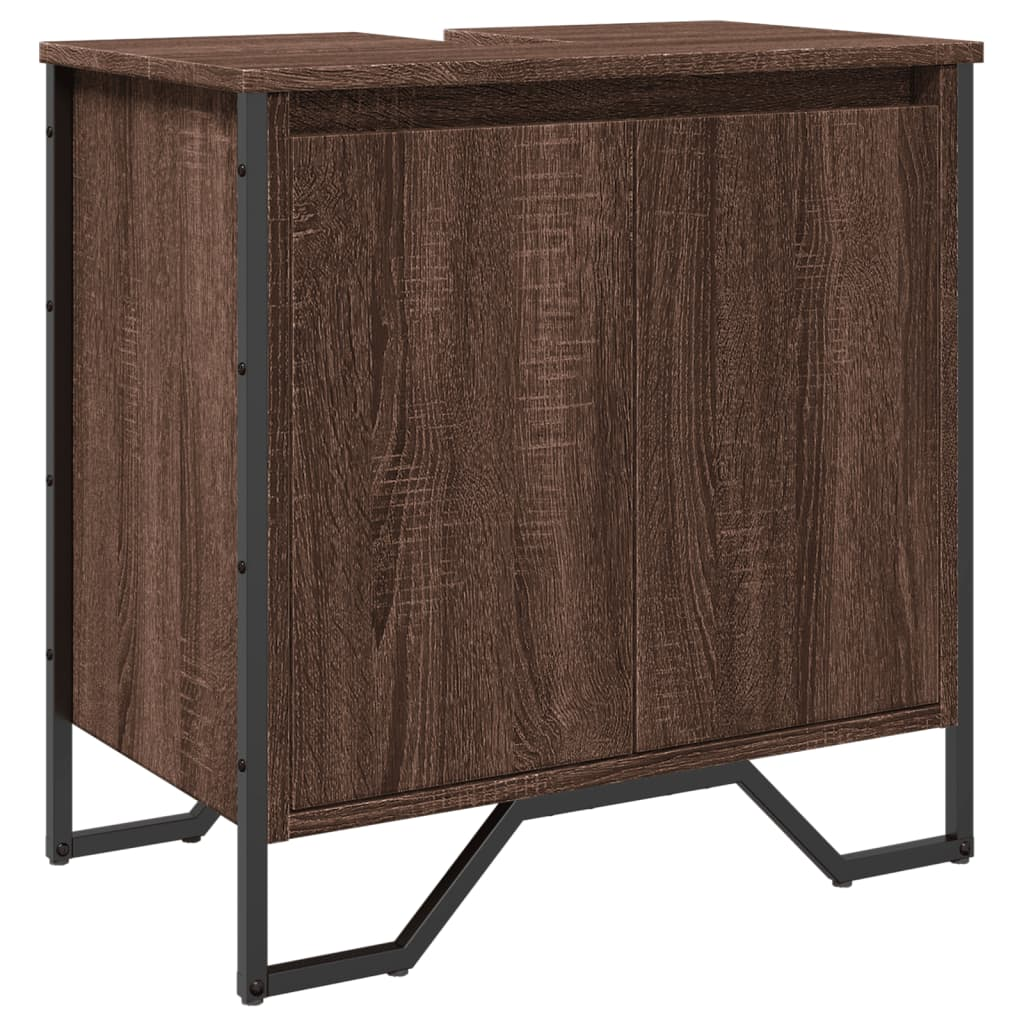 barna tölgy szerelt fa fürdőszobai mosdószekrény 60x35x60 cm (848658)