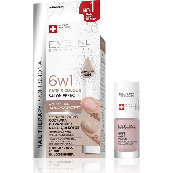  EVELINE KOLOROWKA EVELINE Nail Therapy Professional Odżywka do paznokci nadająca kolor Care&Colour 6w1 - Shimmering Nude 5 ml