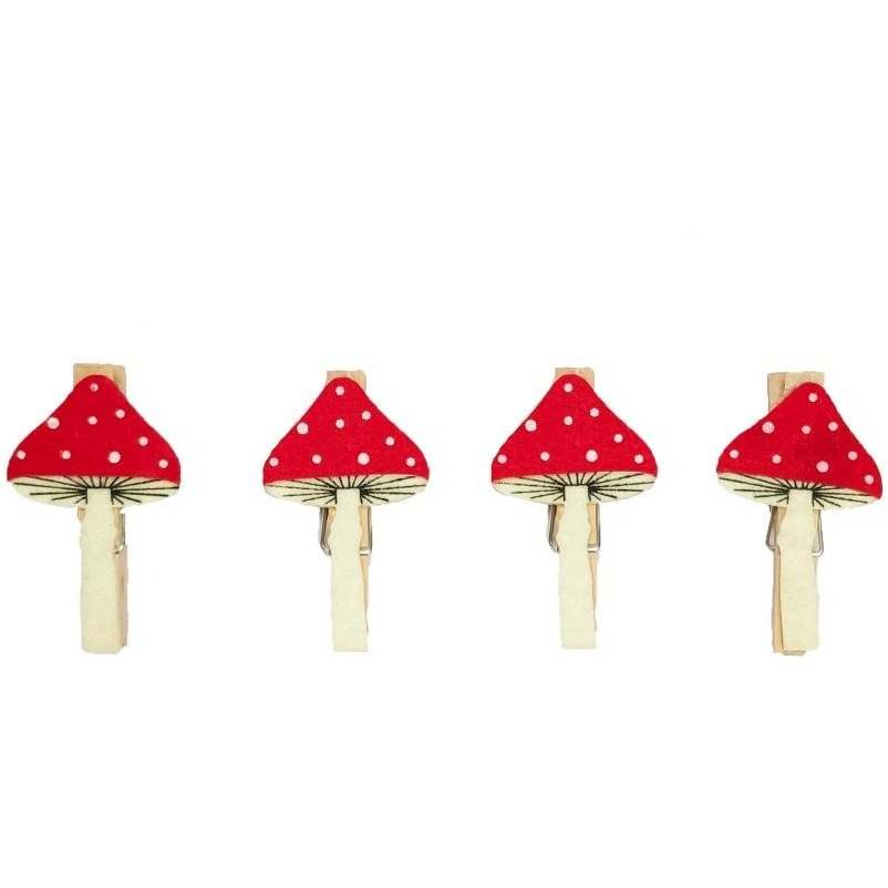 LAALU Karácsonyi dísz - gomba, csíptetős, 4 db (LAU-0001)