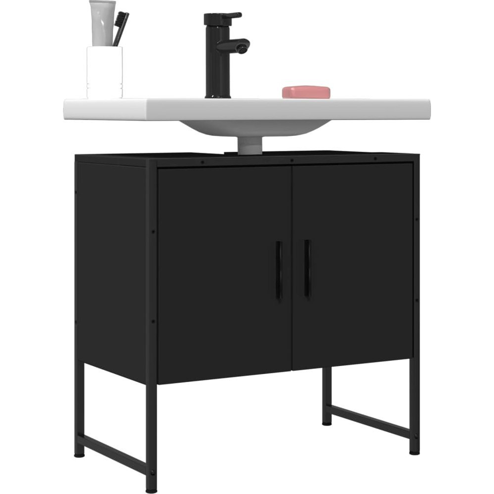 fekete szerelt fa fürdőszobai mosdószekrény 60 x 33 x 60 cm (842456)