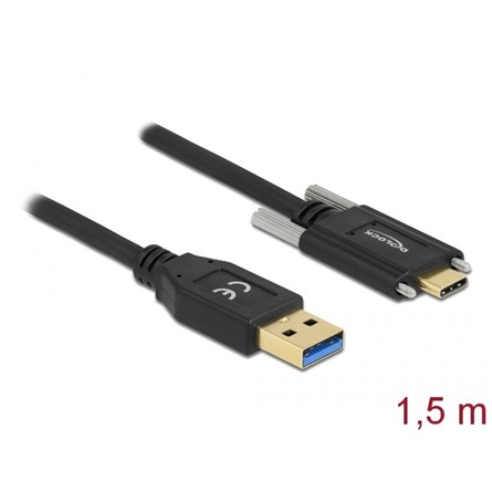 Delock 84017 1,5m SuperSpeed USB-A USB 3.2 Gen 1 apa - rögzíthető USB-C apa kábel