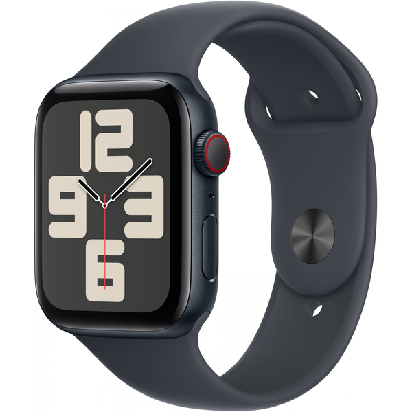 Apple Watch SE Cellular 44 mm Midnight Aluminium Умен часовник с каишка M/L Sport