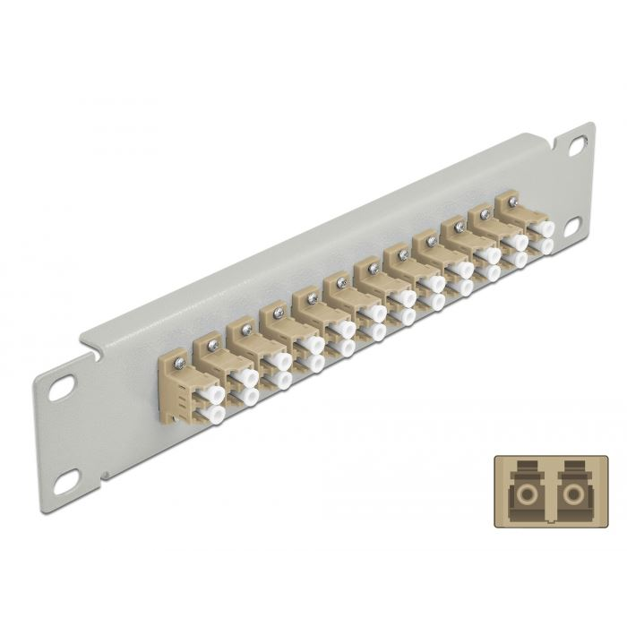 Delock 10 üvegszálas patch panel 12 portos LC Duplex bézs 1U szürke (66788) (DE66788)