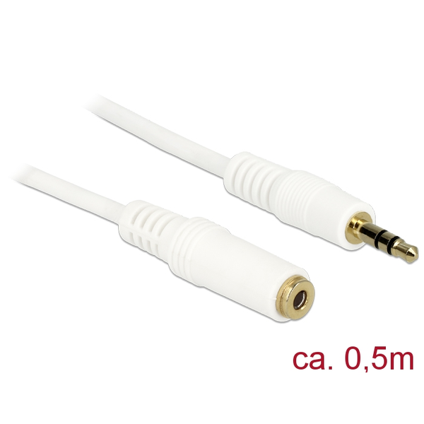Delock Klinkenverl 3,5 mm 3 Pin Stecker zu Bu 0,5m weiß
