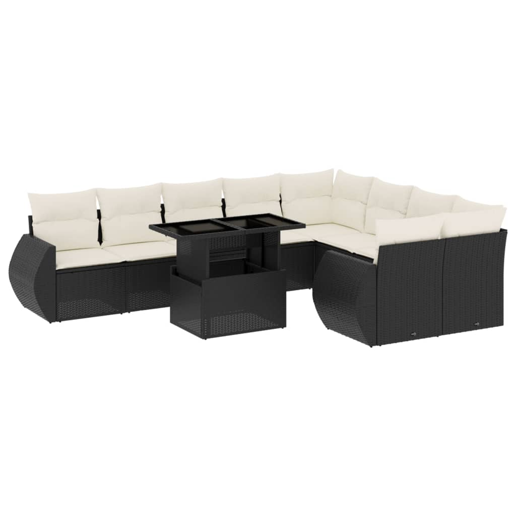 10 részes fekete polyrattan kerti ülőgarnitúra párnákkal (3268756)
