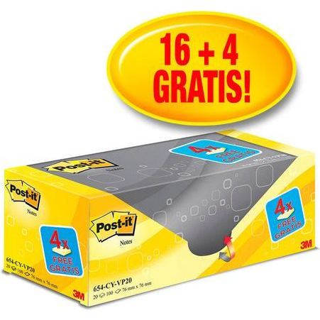 3M 654Y-20 öntapadó jegyzettömb Négyszögletes Sárga 100 lapok (3M0461)