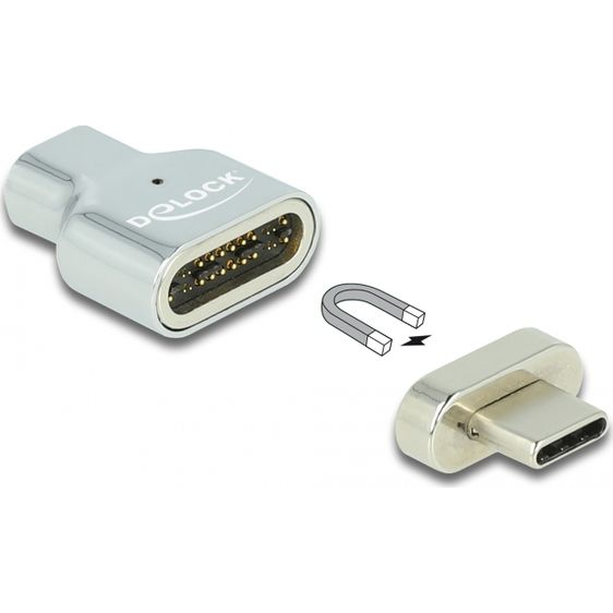 Delock Magnetic USB-C / Thunderbolt -> USB-C M/F adapter fém DP Alt Mode (66433)