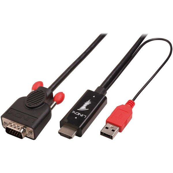 Lindy 41455 videokabel adapter 1 m HDMI + USB VGA (D-Sub) Sort