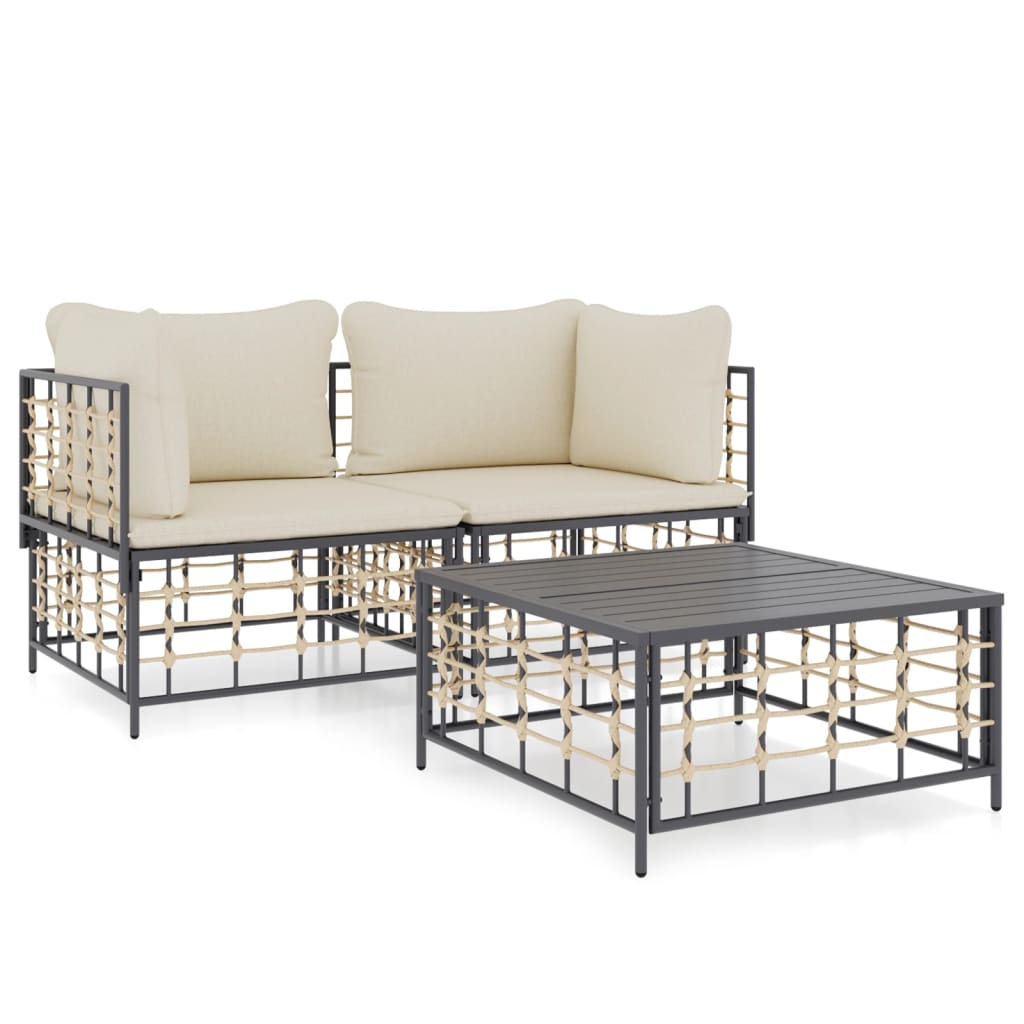 3 részes antracitszürke polyrattan kerti ülőgarnitúra párnákkal (3186692)