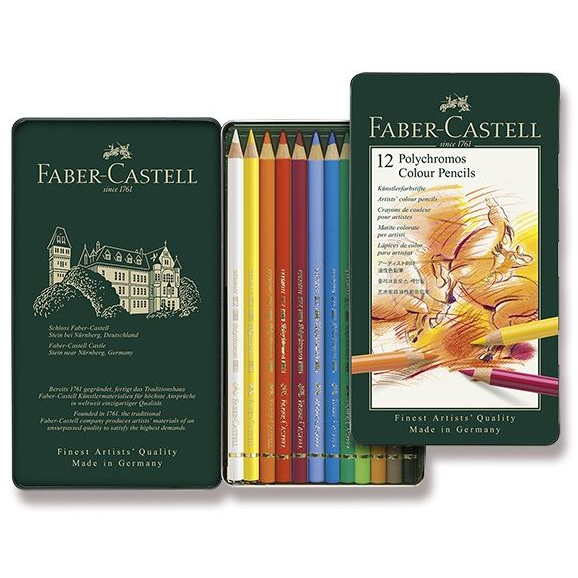 Faber-Castell Polychromos színesek pléhdobozban, 12 szín