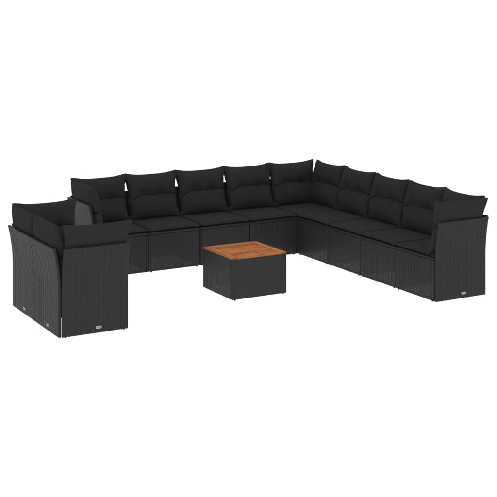 12 részes fekete polyrattan kerti ülőgarnitúra párnákkal (3256055)