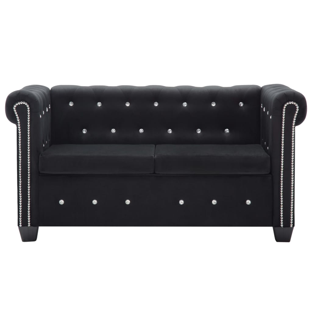 fekete 2 személyes bársony Chesterfield kanapé 146 x 75 x 72 cm (247137)