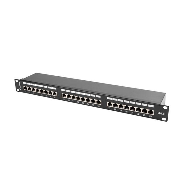 Lanberg Patch panel CAT6 UTP 24 PORT 1U 19" árnyékolt fekete (PPS6-1024-B)