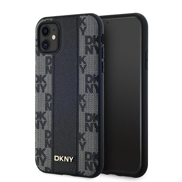 DKNY iPhone 11 / XR MagSafe Kockás keménykeretes bőr Telefon tok - Fekete (DKHMN61PCPVSLK)