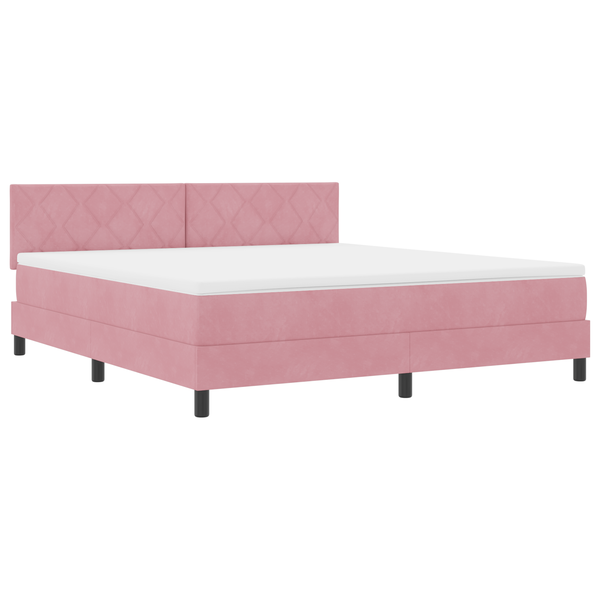 Boxspring Ágy Matrac + LED Rózsaszín 180x200 cm Bársony