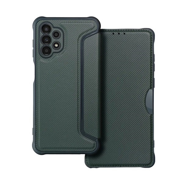 Samsung Galaxy A32 4G SM-A325F, калъф със странично отваряне, ъгъл с въздушна възглавница, кожен ефект, карбонов модел, Razor Book, зелен (RS129235)