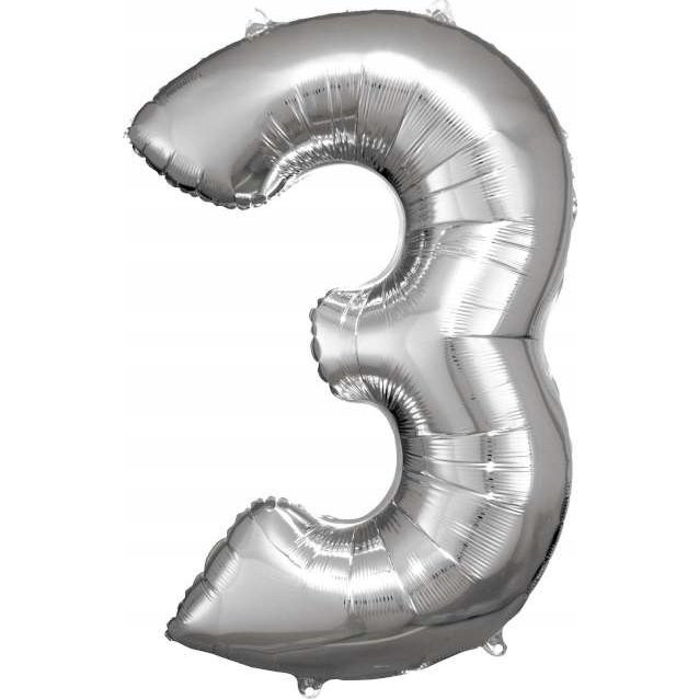 Óriás Szám Fólia Lufi - 3-as, 83x53 cm, Ezüst (9906288)