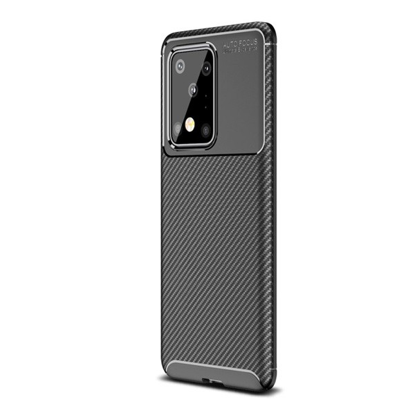 Szilikon telefonvédő (közepesen ütésálló, légpárnás sarok, karbon minta) FEKETE [Samsung Galaxy S20 Ultra 5G (SM-G988B)] (5996457931118)