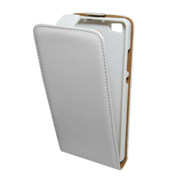 Tok álló, bőr hatású (FLIP, lefelé nyíló, szilikon tartó) FEHÉR [Huawei P8 Lite]
