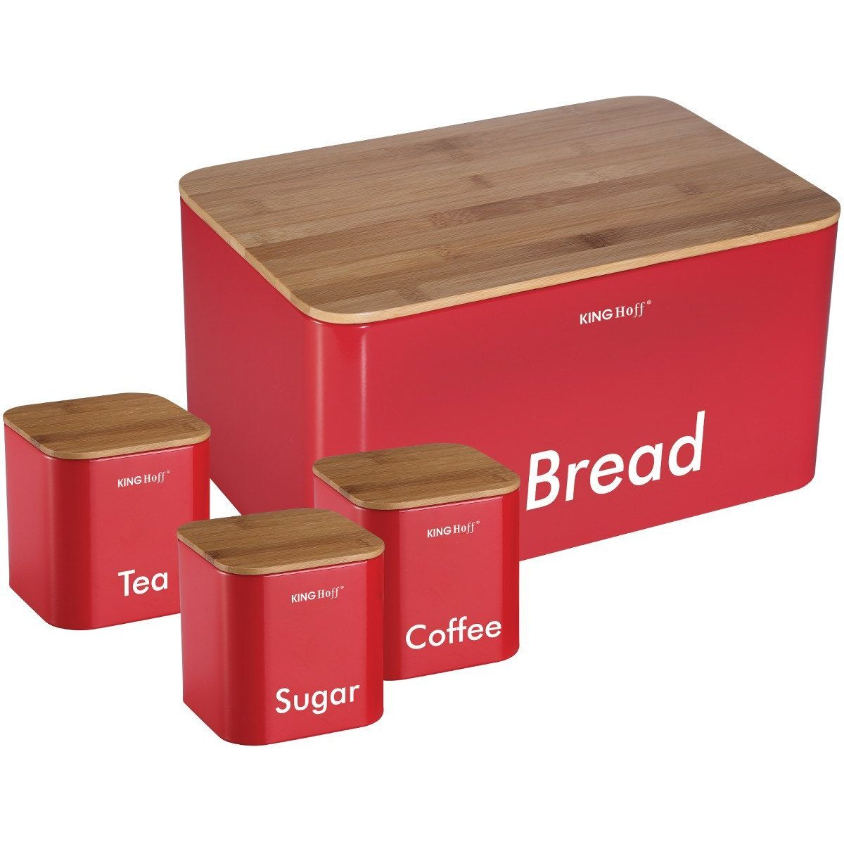 Kinghoff Premium Kenyértartó, Fűszertartó Készlet - Rozsdamentes Acél/fa - Piros KH-1085 (KH-1085)