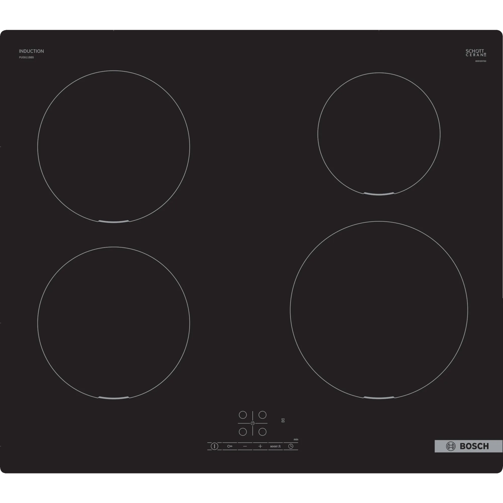 Bosch Serie 4 PUE611BB5E főzőlap Fekete Beépített 60 cm Zónás indukciós főzőlap 4 zóna (PUE611BB5E)