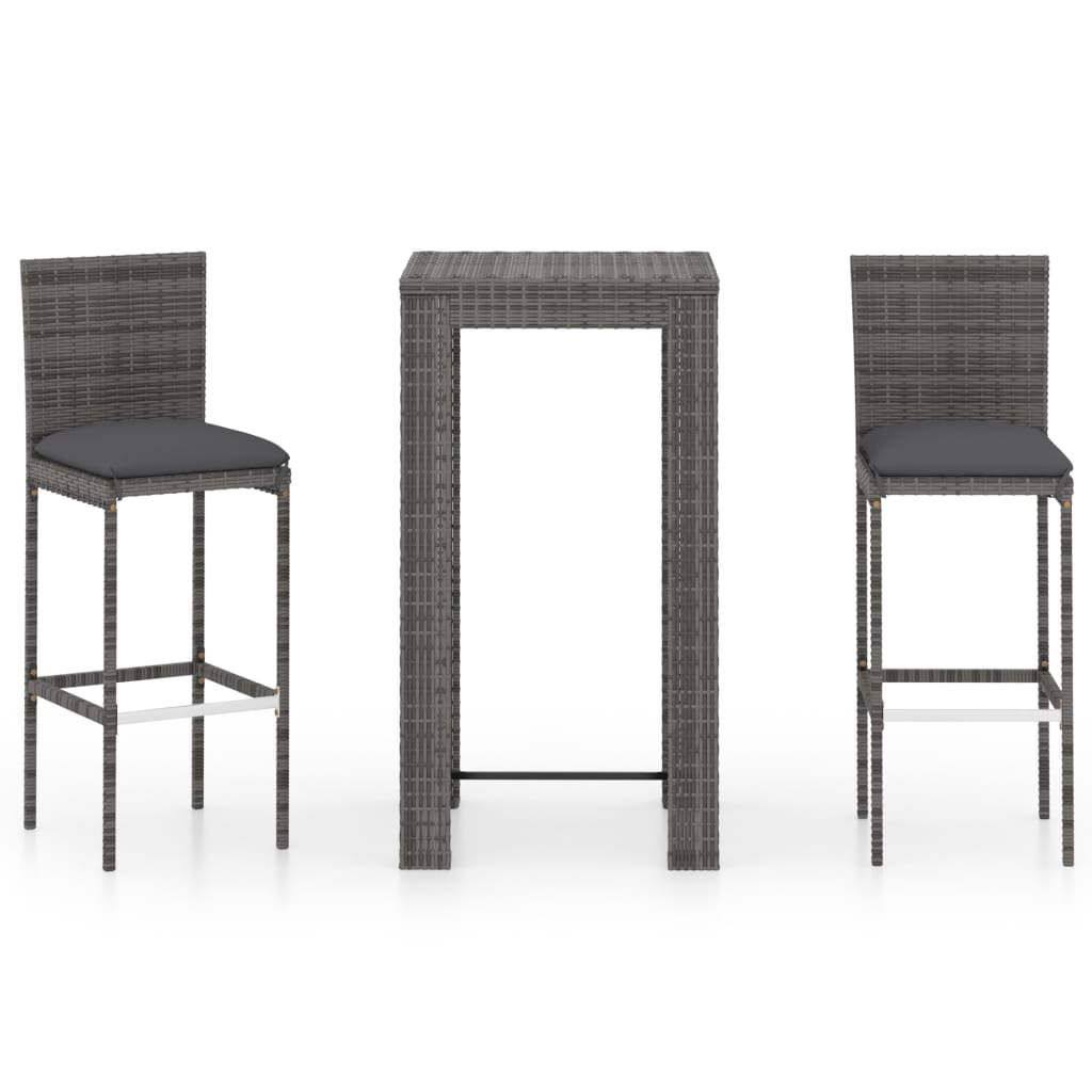 3 részes szürke polyrattan kerti bárszett párnákkal (3064793)