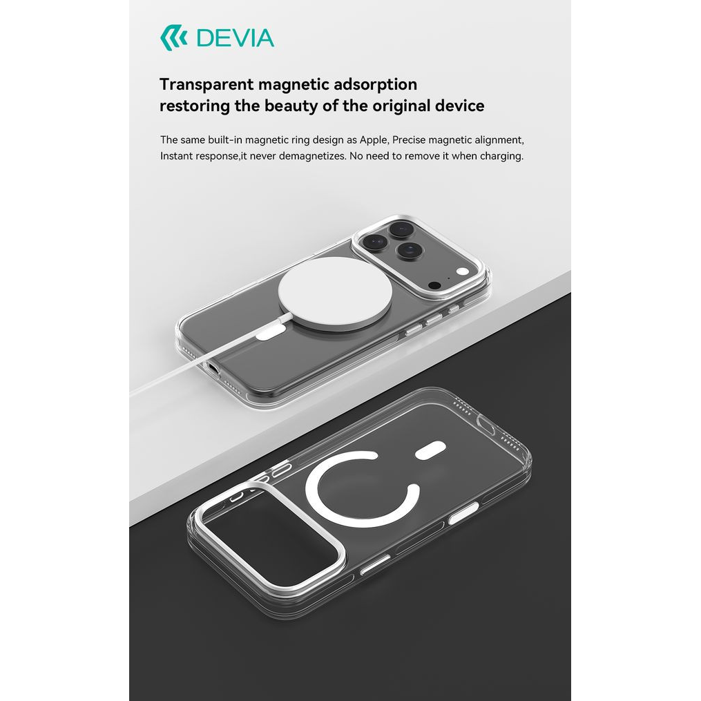 Devia Crystal Series Magnetic 360° kameravédős ütésálló tok - Apple iPhone 17 Pro Max - átlátszó (ST136274)