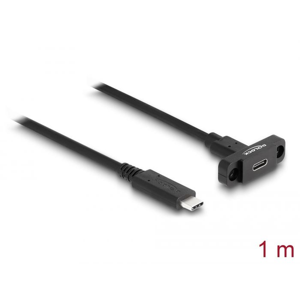 Delock SuperSpeed USB 10 Gbps (USB 3.2 Gen 2) USB Type-C apa-anya kábel panel-csatlakozójú 1m fekete (87824)