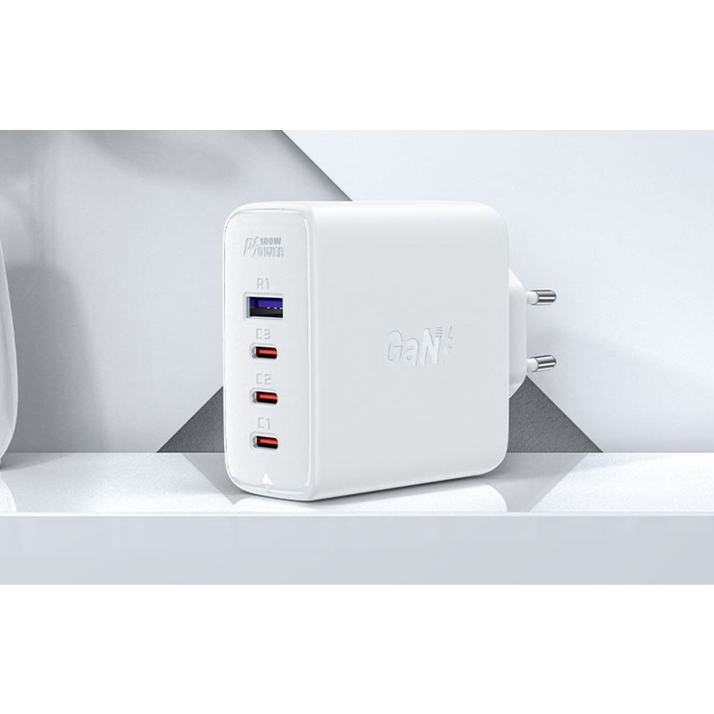 ACEFAST A37 hálózati töltő 3xUSB-C + USB-A, PD100W fehér (A37 white)