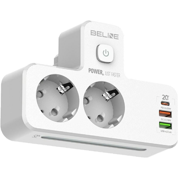 Regleta De Enchufes Con Cargador Doble Eu, Salidas Usb 3.0 Y Usb-c De 20w, Led Integrado
