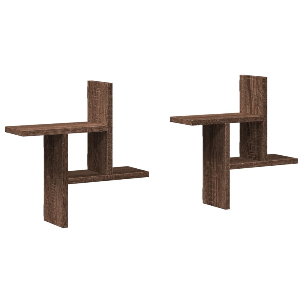 2 db barna tölgyszínű szerelt fa fali kockapolc 38 x 12 x 38 cm (853251)